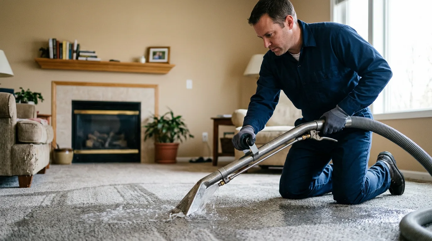 Water damage restoration technician working near Seneca, IL